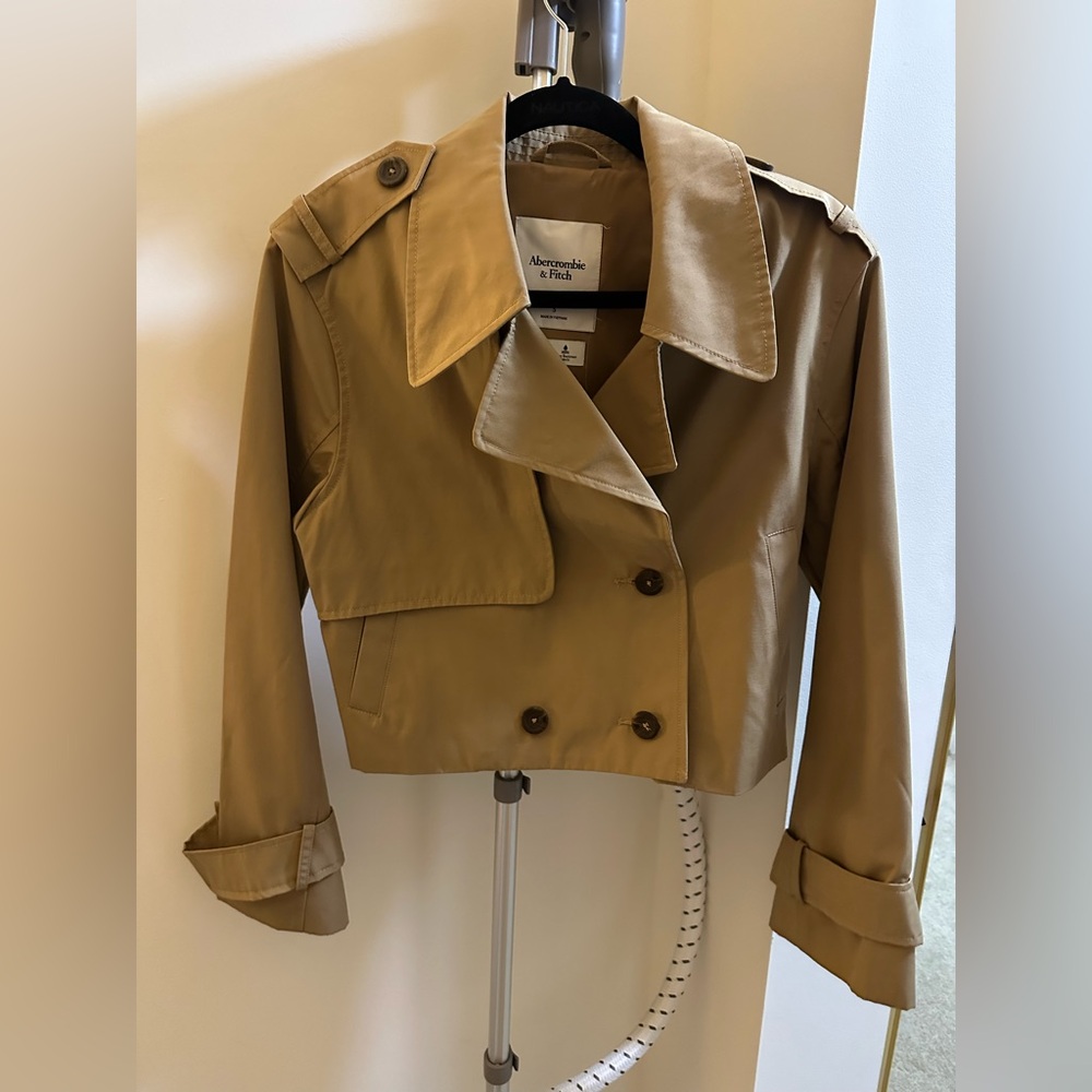 Abercrombie & Fitch Tan Trench Coat with Cropped Design
